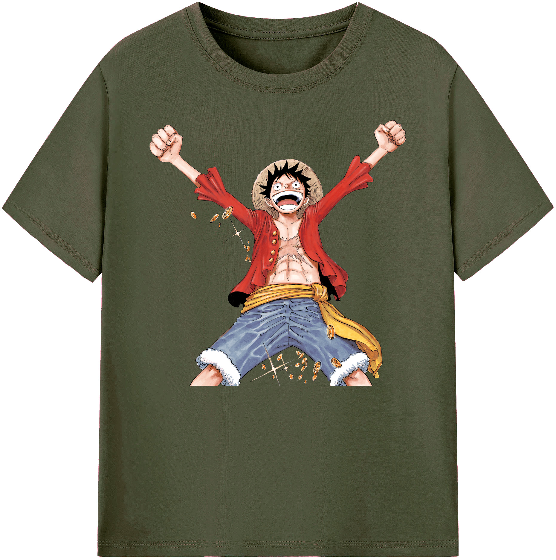 ワンピース モンキー・D・ルフィ ONE PIECE Monkey D. Luffy 綿100％ メンズ半袖Tシャツ｜肌触りやわらか＆通気性